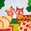 Fiorenza Orseoli<br/>La famiglia Gatti, 2013, polimaterico su tela di cotone, acrilici, sabbia egiziana, pastina e pasta d’acciaio, cm 80 x 100